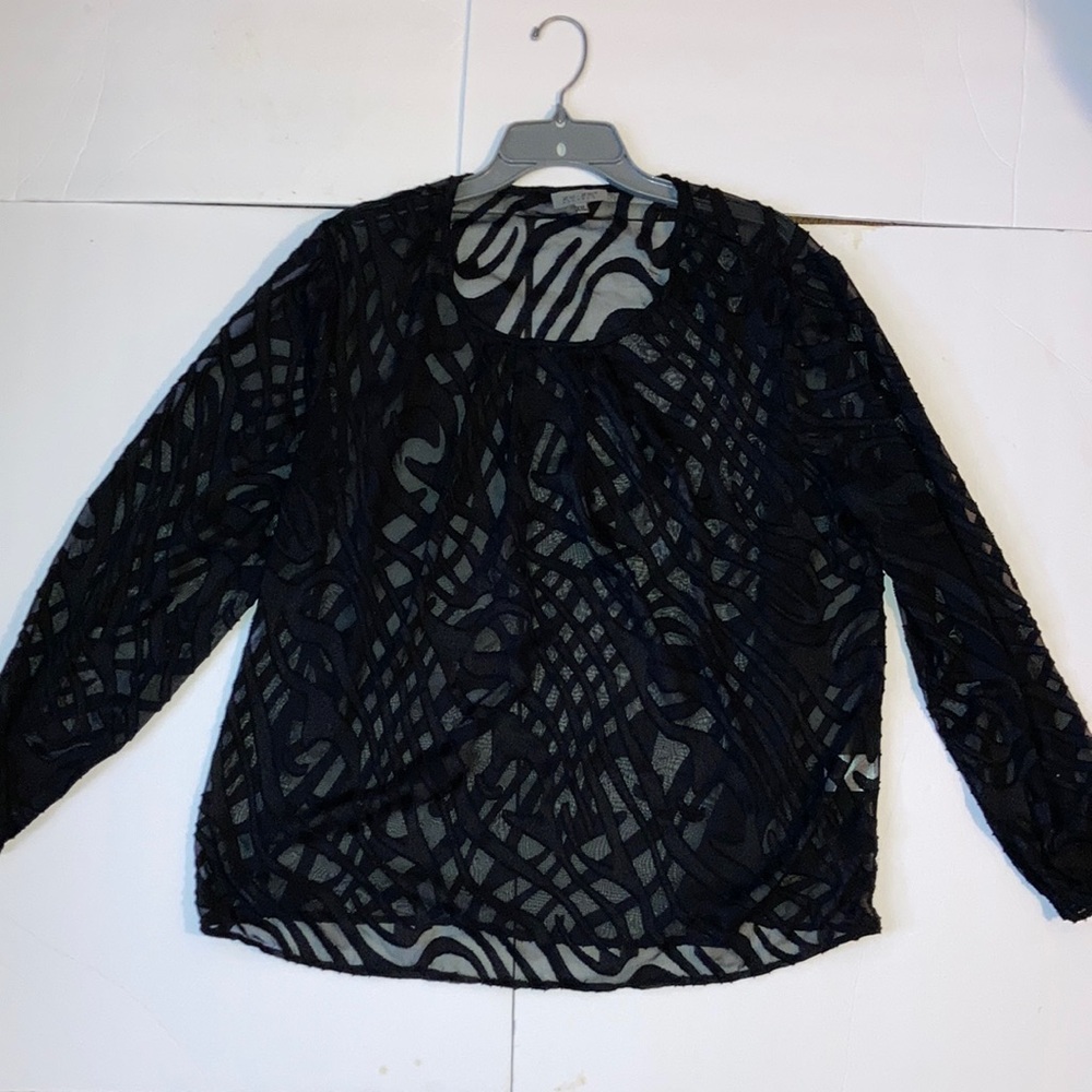 Ze-Ze Concept black mesh long sleeve blouse